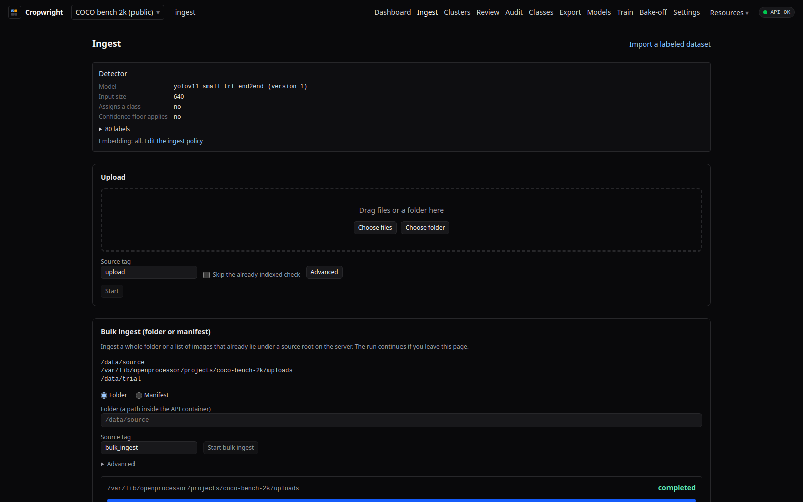 Cropwright ingest page
