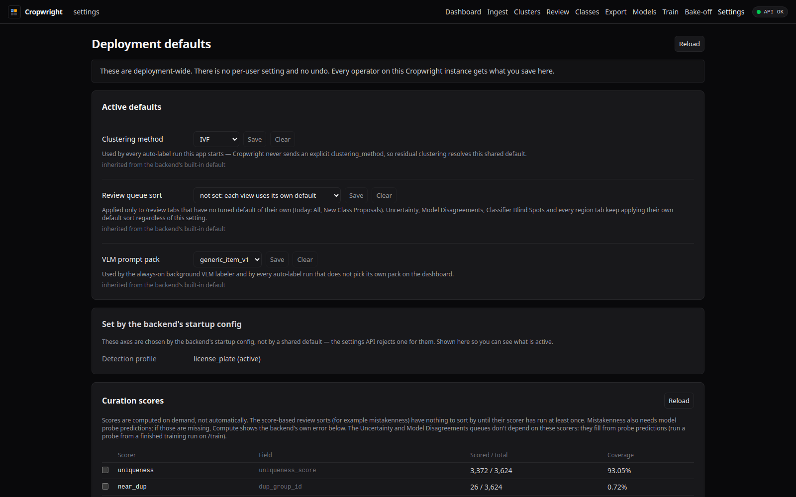 Cropwright Settings page