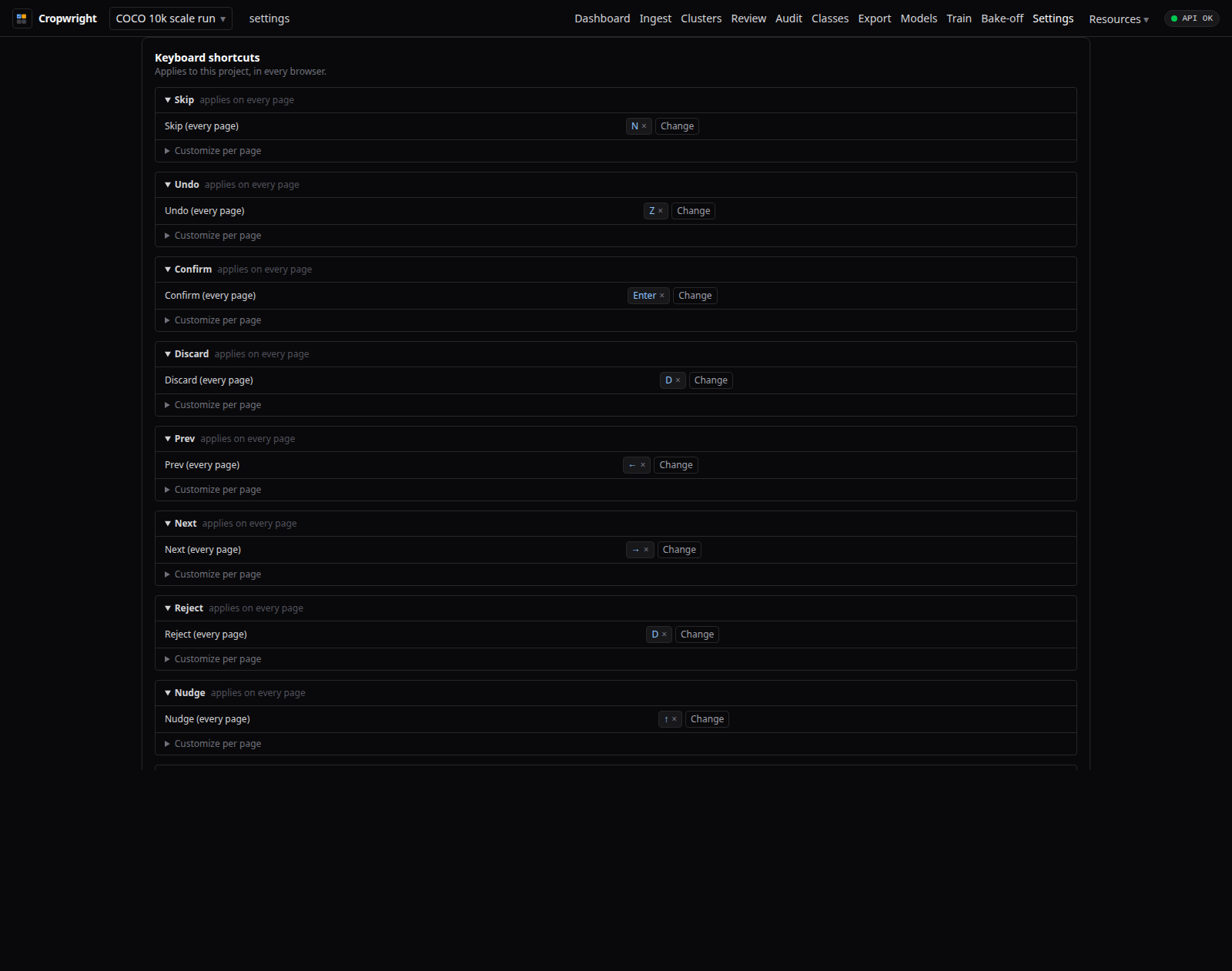 Cropwright keyboard shortcuts editor